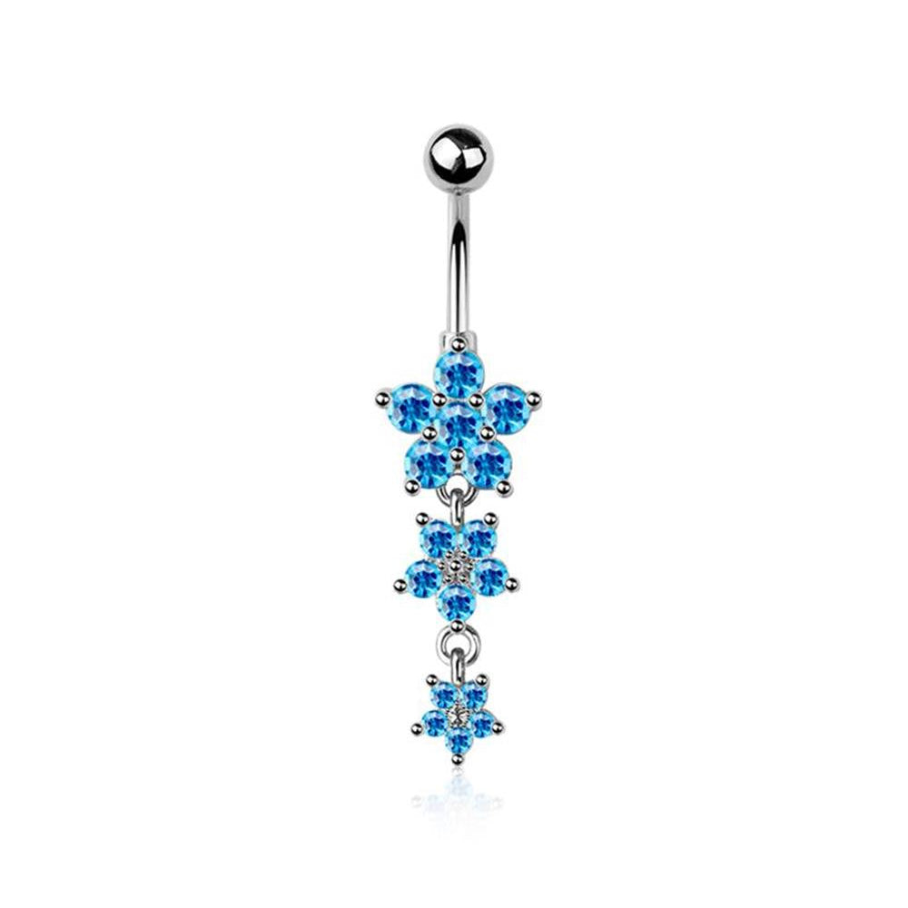 Surgical Steel Belly Bar Multi CZ Flower Dangle