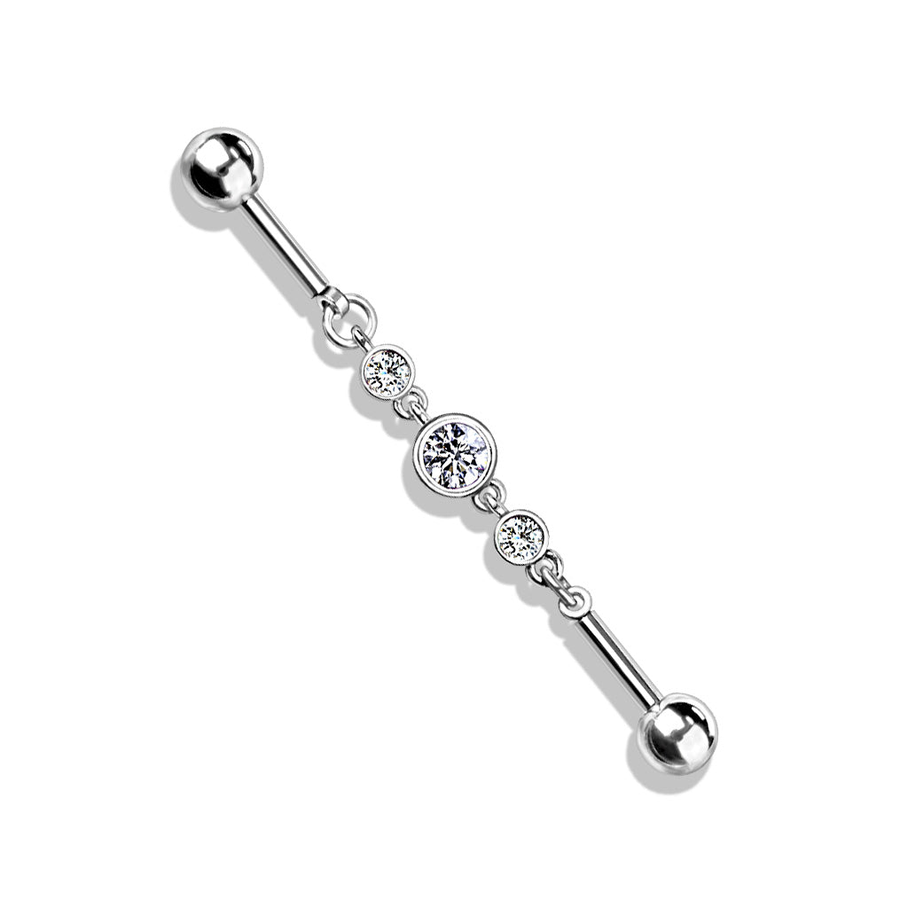 Surgical Steel Industrial Bar Triple CZ Chain