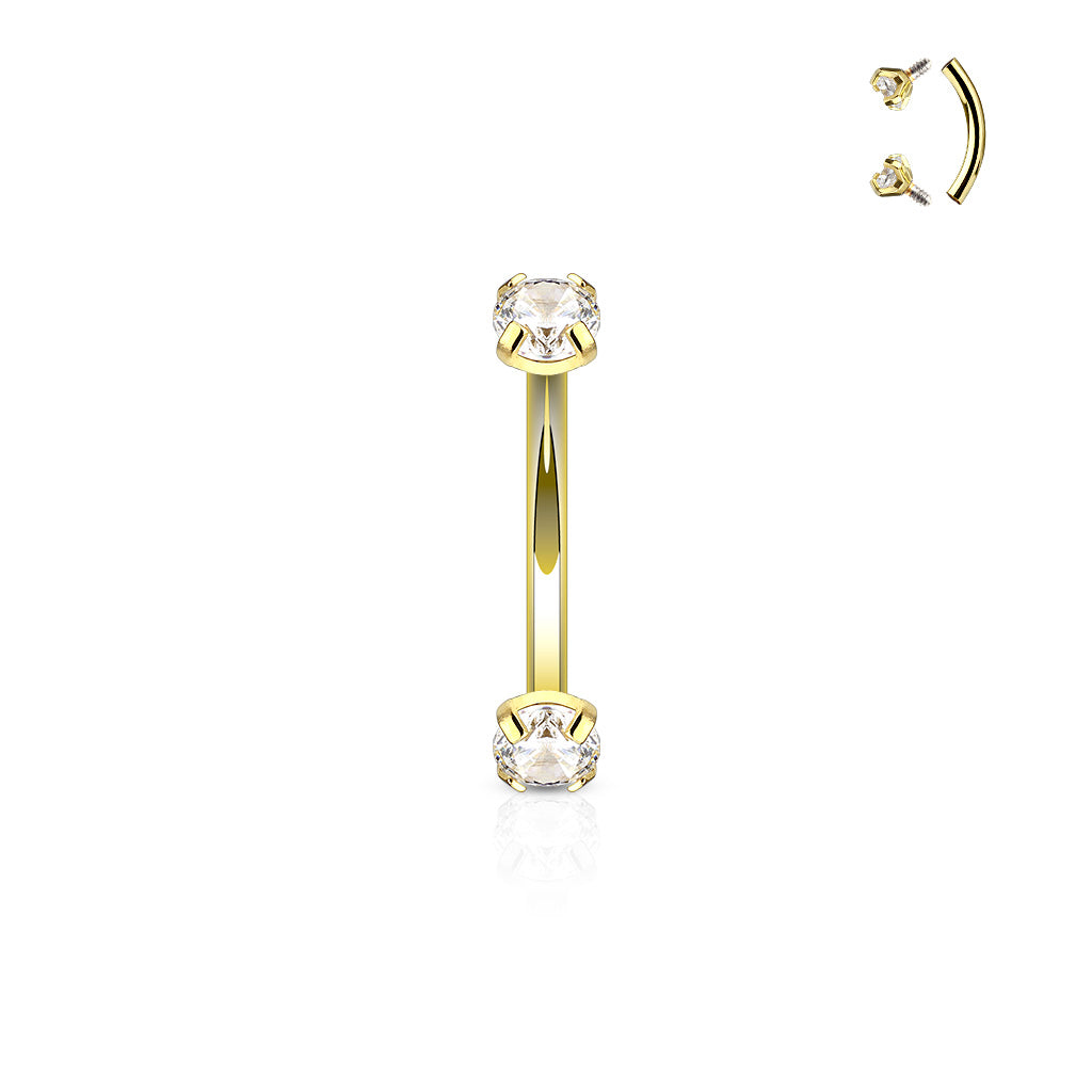 Surgical Steel Gold CZ Prong Curve Bar