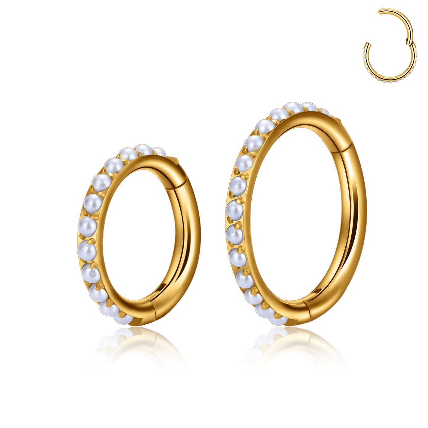 Side Facing Pearl Paved Titanium Hinged Ring
