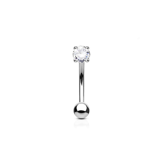 Surgical Steel CZ Prong and Ball Curved Bar