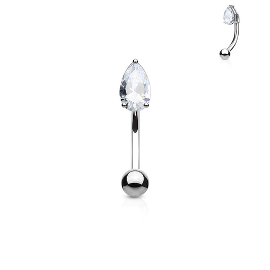 Surgical Steel CZ Teardrop Prong and Ball End Curved Bar