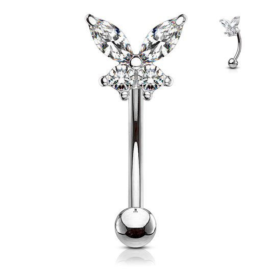 Surgical Steel CZ Butterfly Curved Bar