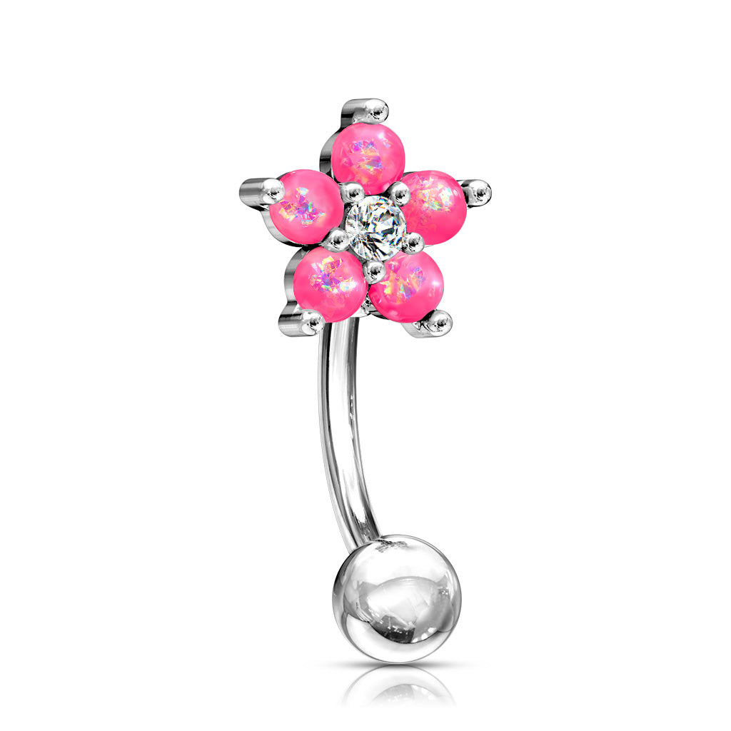Surgical Steel Opal Glitter Flower Curved Bar