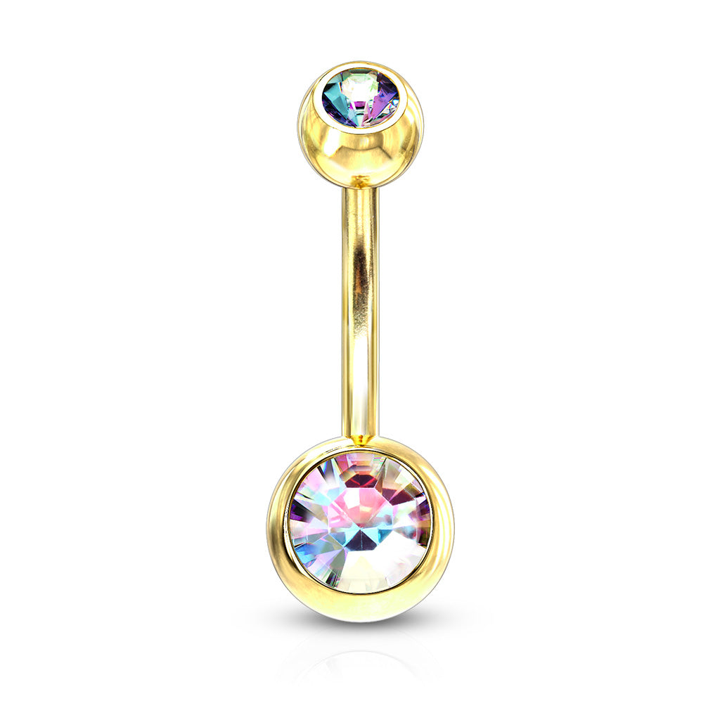 Surgical Steel Gold Double Jewel Belly Bar