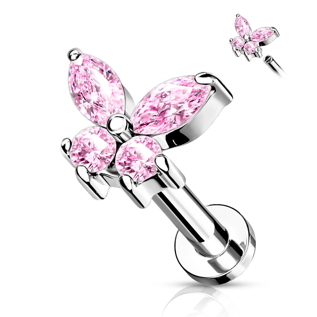 CZ Butterfly Surgical Steel Labret