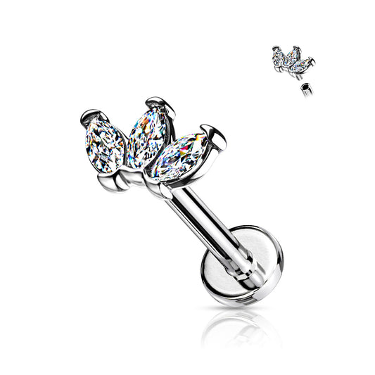 Triple Marquise CZ Surgical Steel Labret