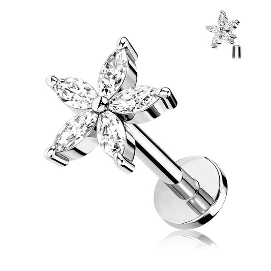 CZ Marquise Flower Surgical Steel Labret