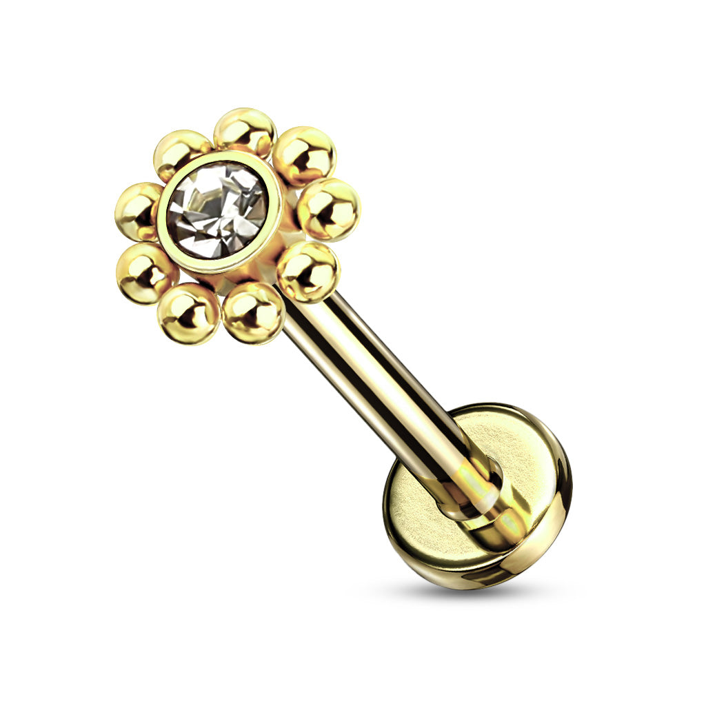 Beaded Flower CZ Centre Surgical Steel Labret