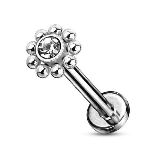 Beaded Flower CZ Centre Surgical Steel Labret