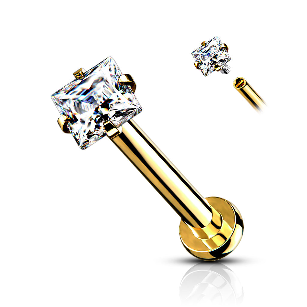 CZ Square Surgical Steel Labret