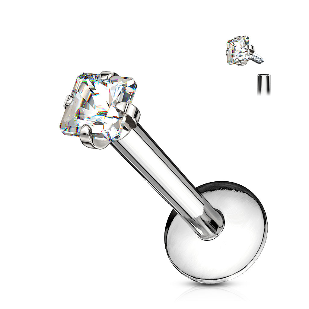 CZ Square Surgical Steel Labret