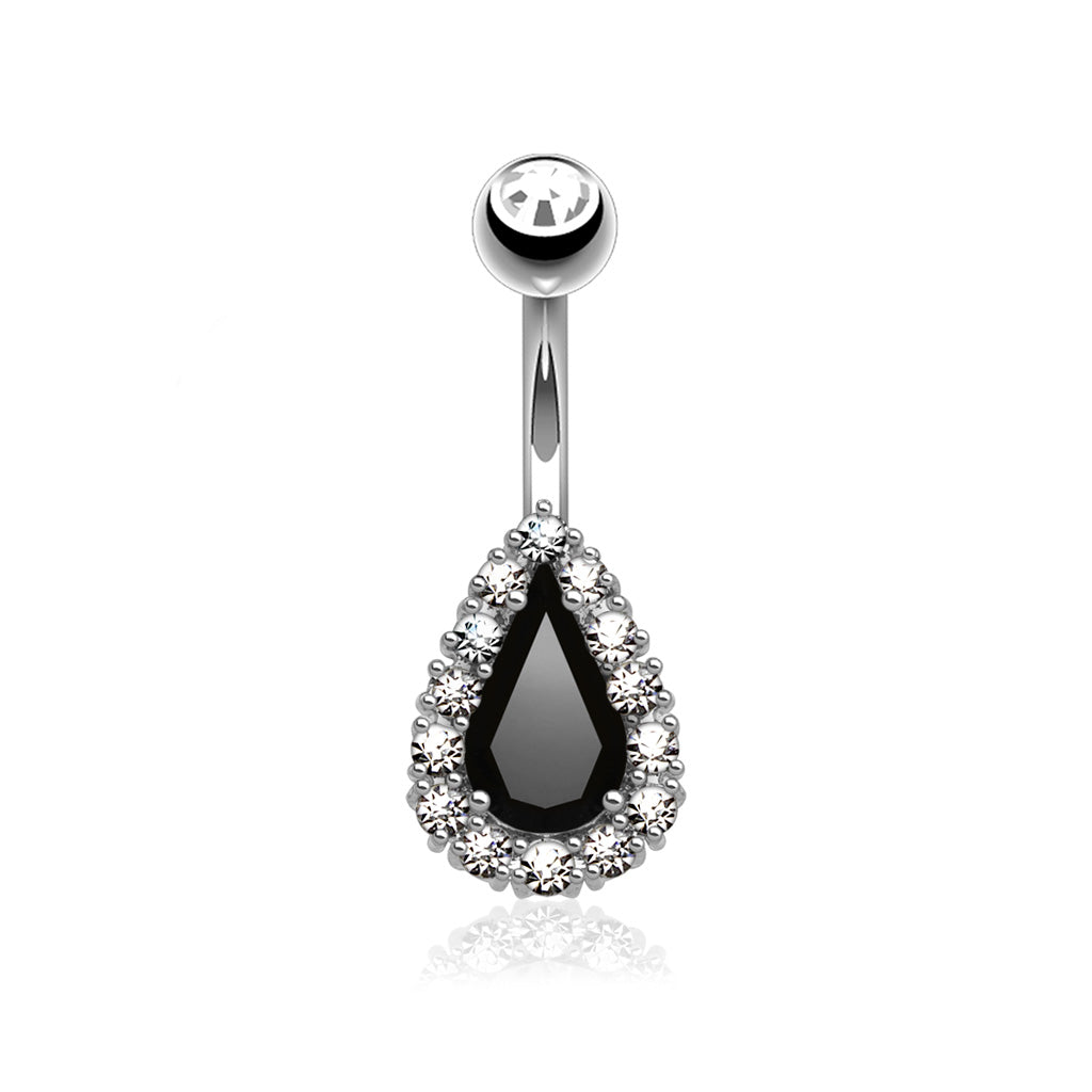 Black Gem Teardrop Belly Bar - P7