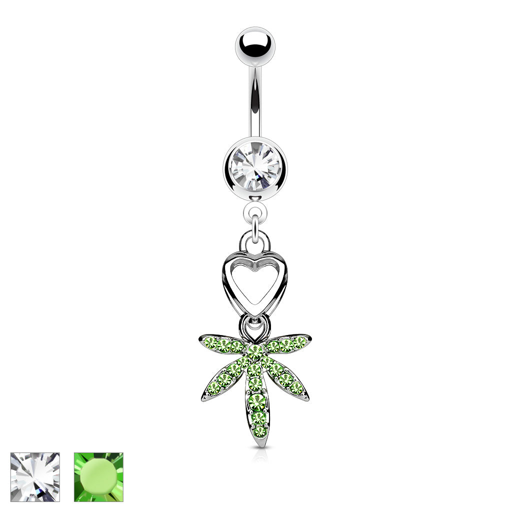 Hanging Leaf Double Jeweled Belly Bar - P31
