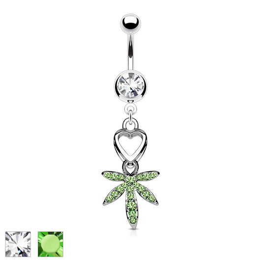 Hanging Leaf Double Jeweled Belly Bar - P31