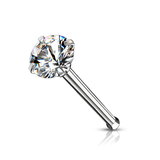 Prong Set Round CZ Surgical Steel Ball Back Nose Stud