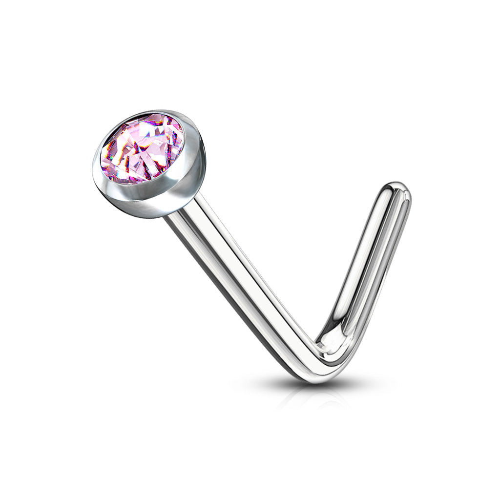 Bezel Set Surgical Steel Nose L Bend