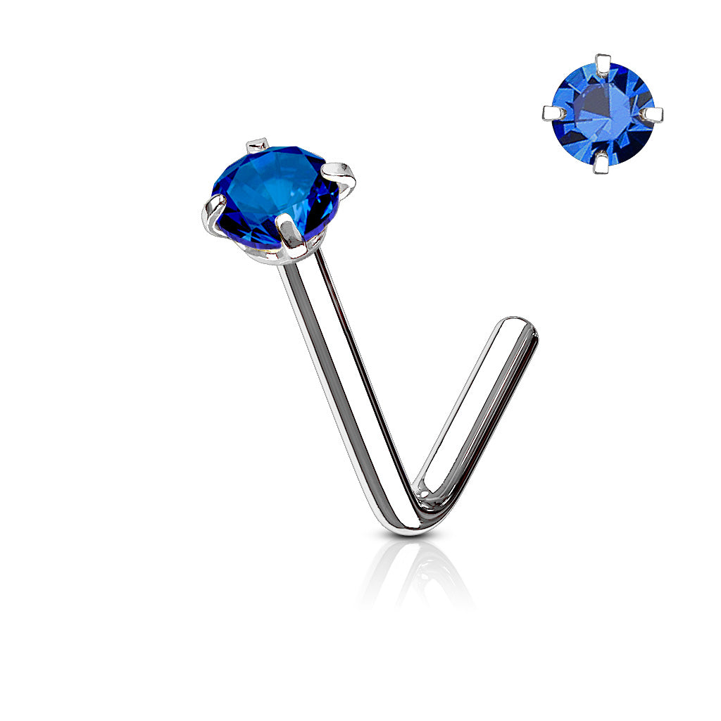 Prong Set Round CZ Surgical Steel Nose L Bend