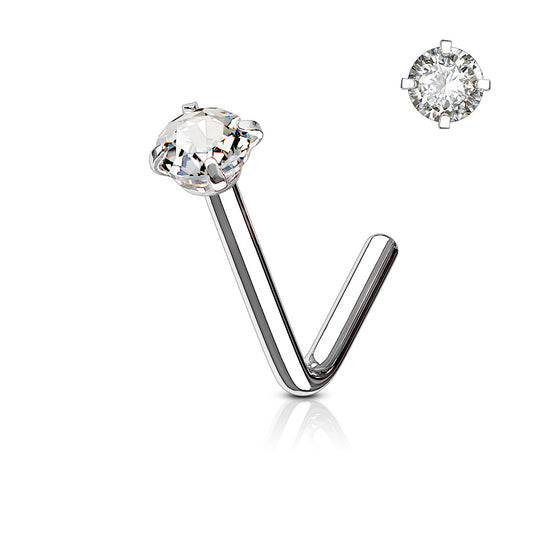 Prong Set Round CZ Surgical Steel Nose L Bend