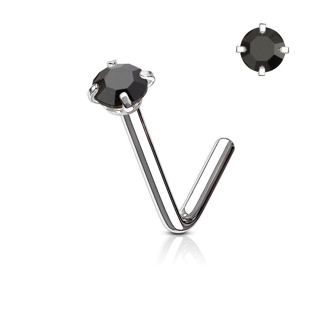 Prong Set Round CZ Surgical Steel Nose L Bend