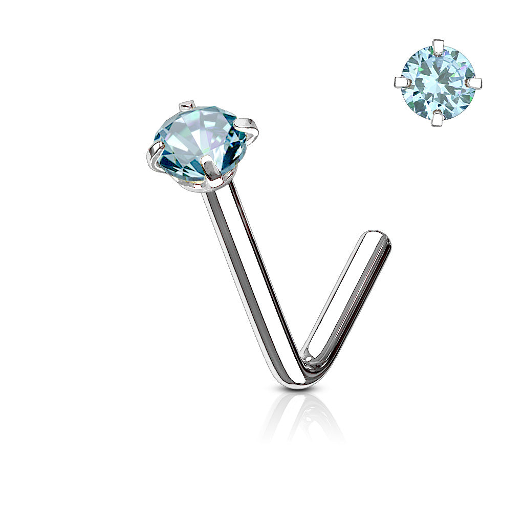 Prong Set Round CZ Surgical Steel Nose L Bend