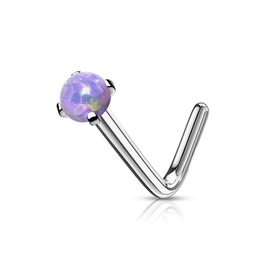 Opal Prong Set Surgical Steel Nose L Bend