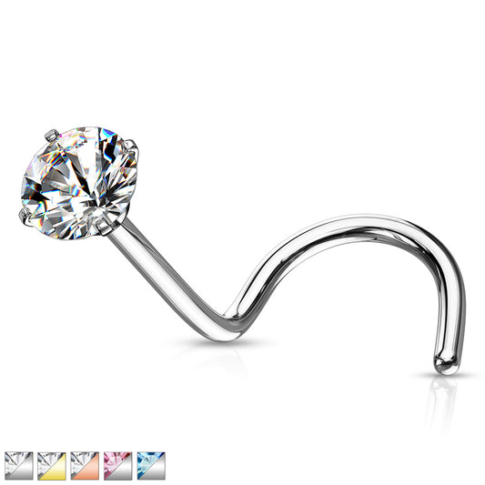 Prong Set Round CZ Surgical Steel Nose Screw