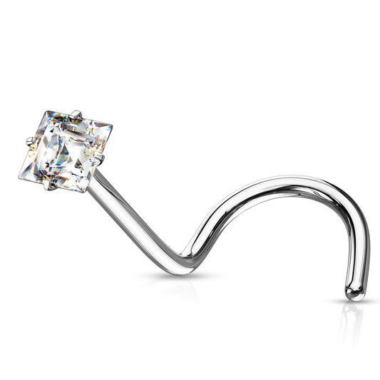 Square CZ Surgical Steel Nose Screw