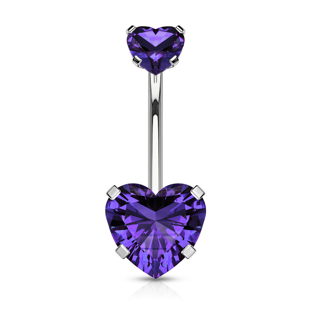 Surgical Steel Belly Bar Double CZ Heart