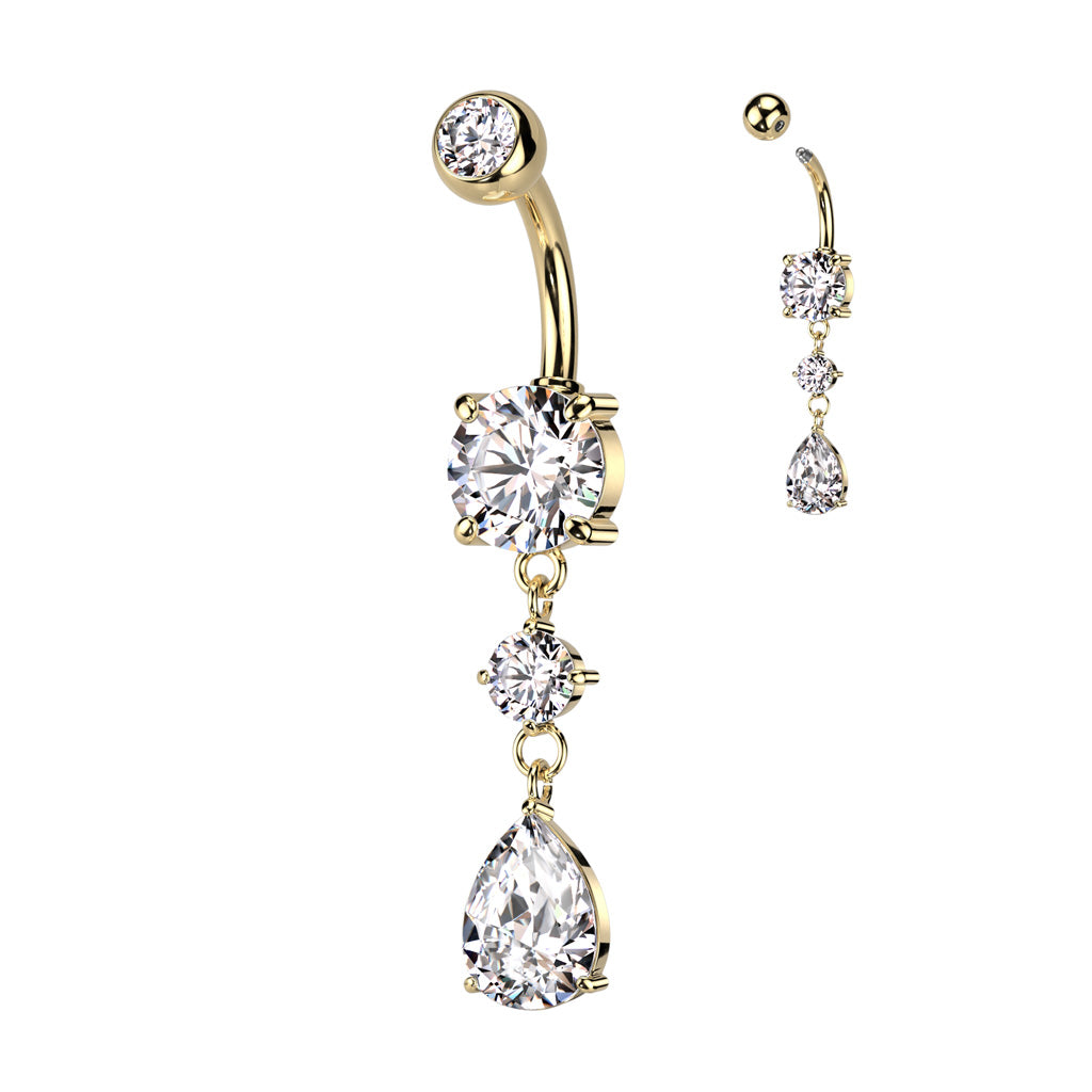 Surgical Steel Belly Bar Tear Drop CZ Dangle