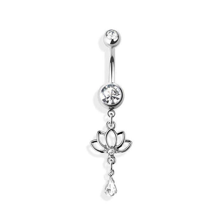 Surgical Steel Belly Bar Lotus Dangle