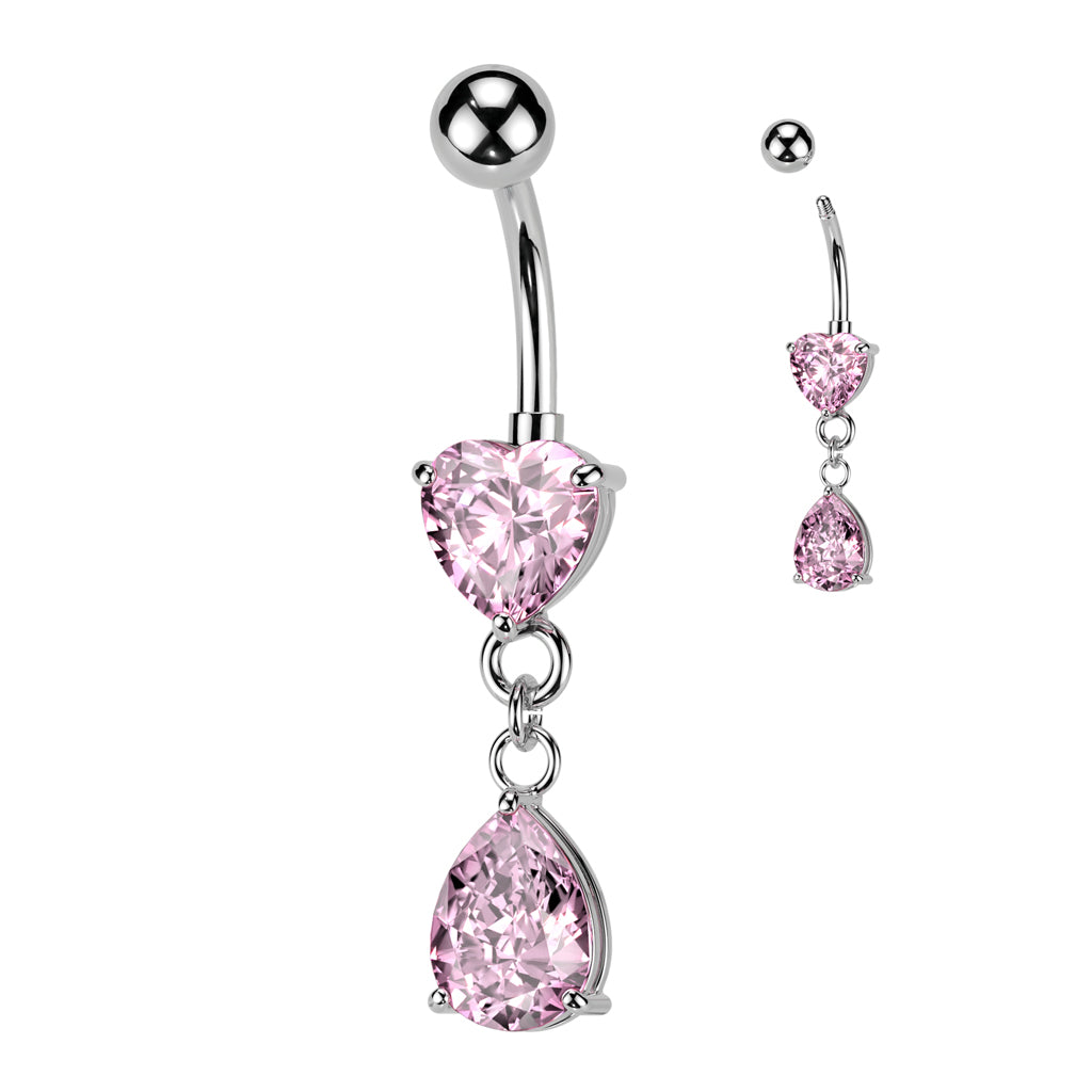 Surgical Steel Belly Bar Heart with Pear CZ Dangle