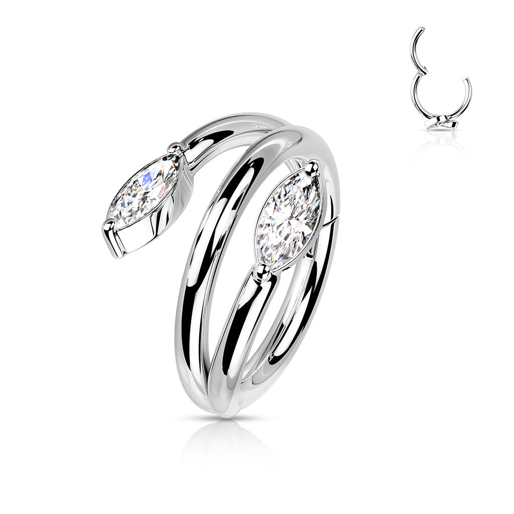 Double Vine Marquise CZ Ends Hinged Ring