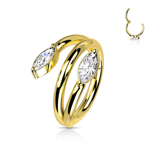 Double Vine Marquise CZ Ends Hinged Ring