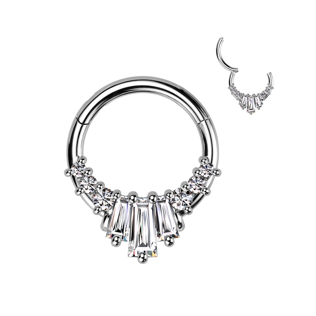 Baguette CZ Fan Hinged Ring