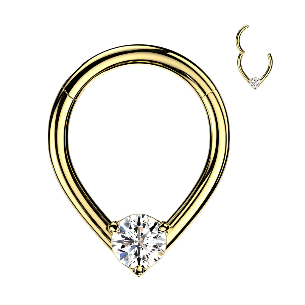 Teardrop Hinged Ring with Single Prong Set CZ