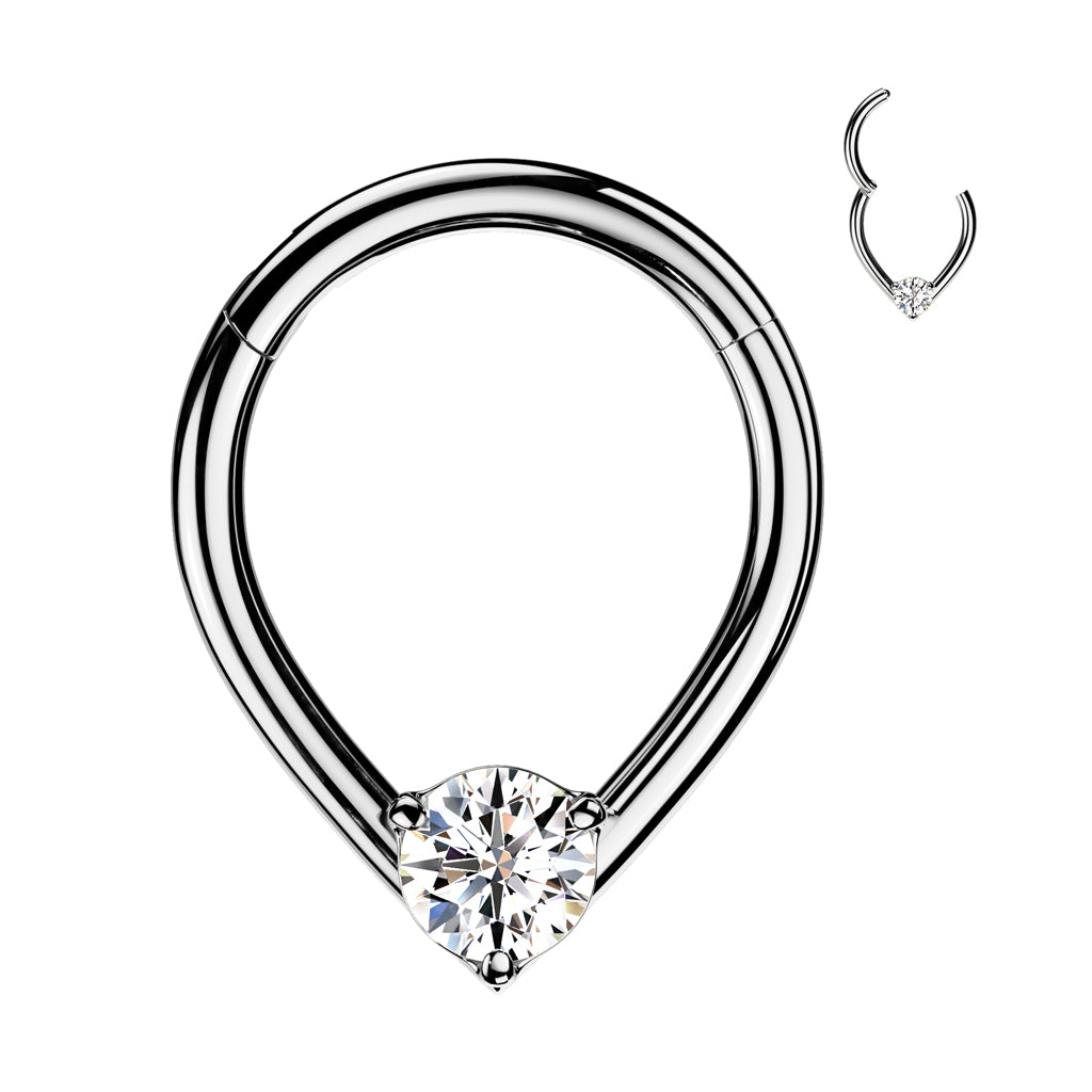 Teardrop Hinged Ring with Single Prong Set CZ
