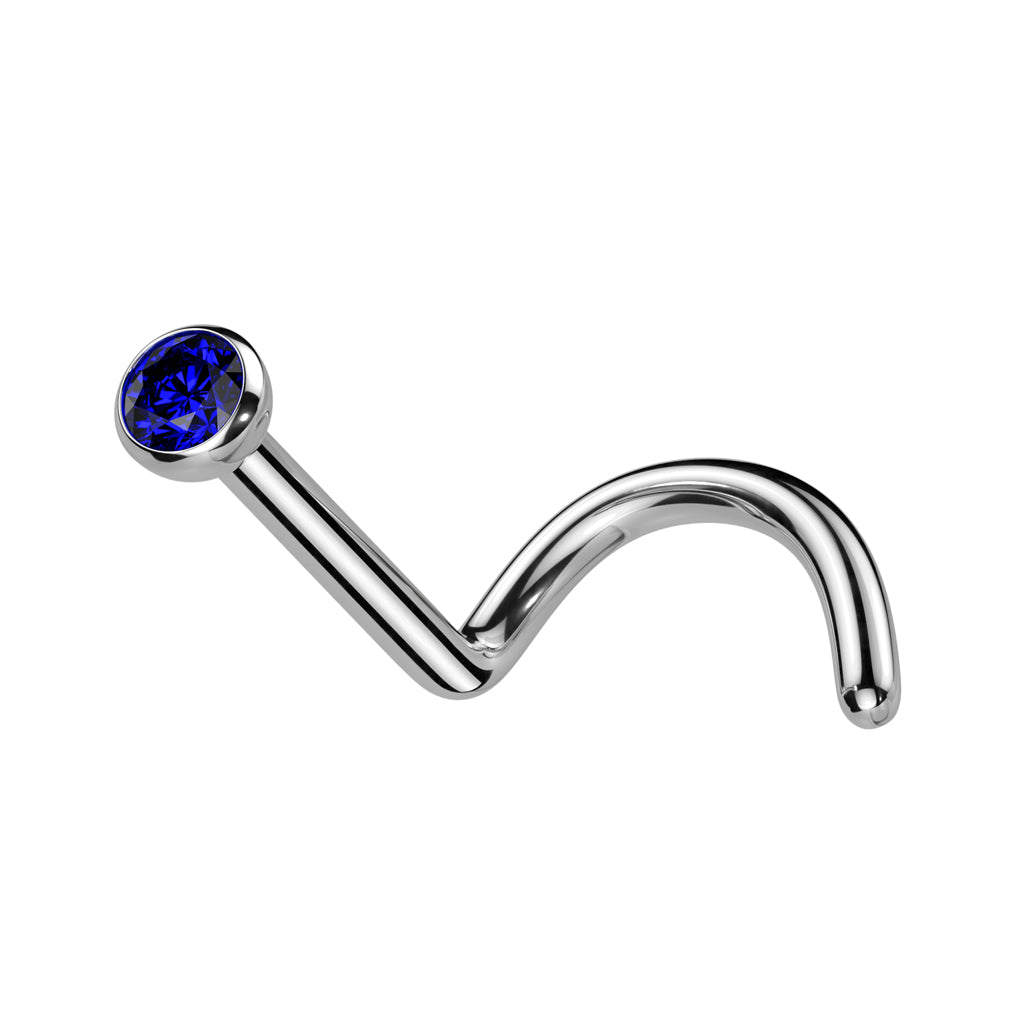 20G Solid Titanium CZ Bezel Nose Screw- F23