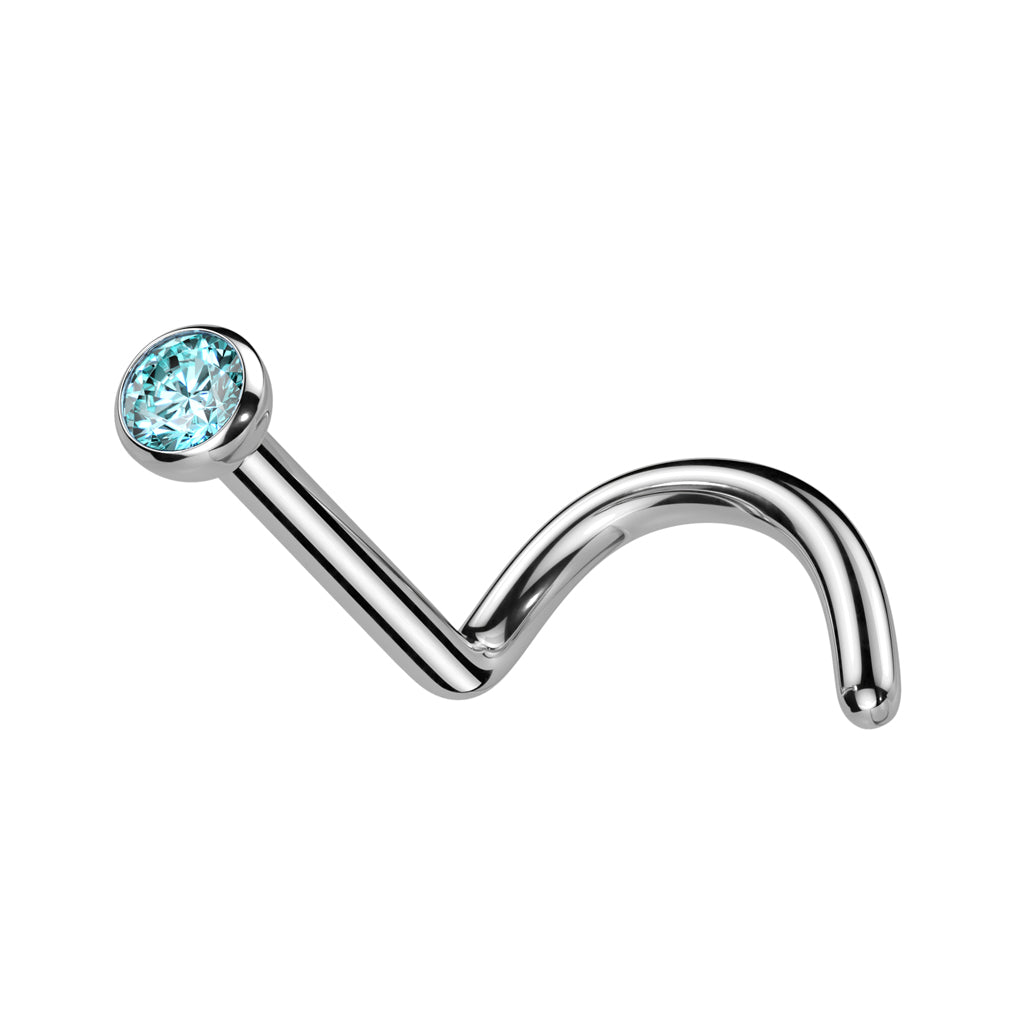 20G Solid Titanium CZ Bezel Nose Screw- F23