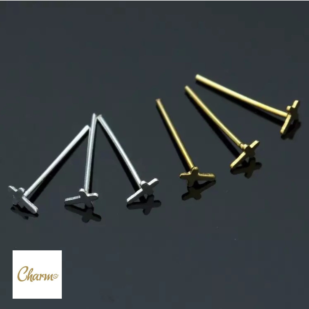 .925 Sterling Silver Cross Nose Stud-A4