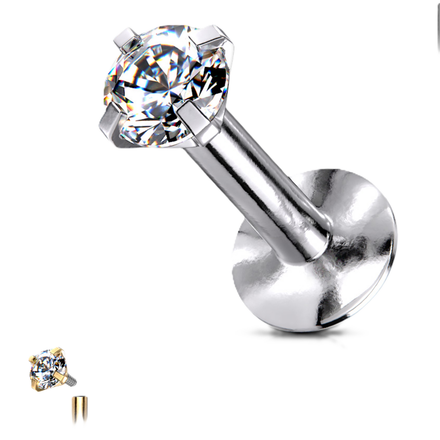 Round CZ Surgical Steel Labret