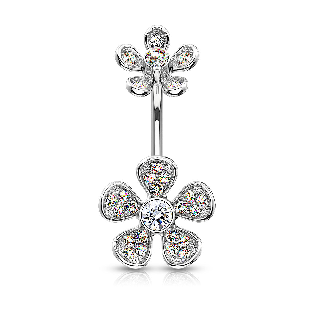 CZ Paved Flower Navel Bar -P14
