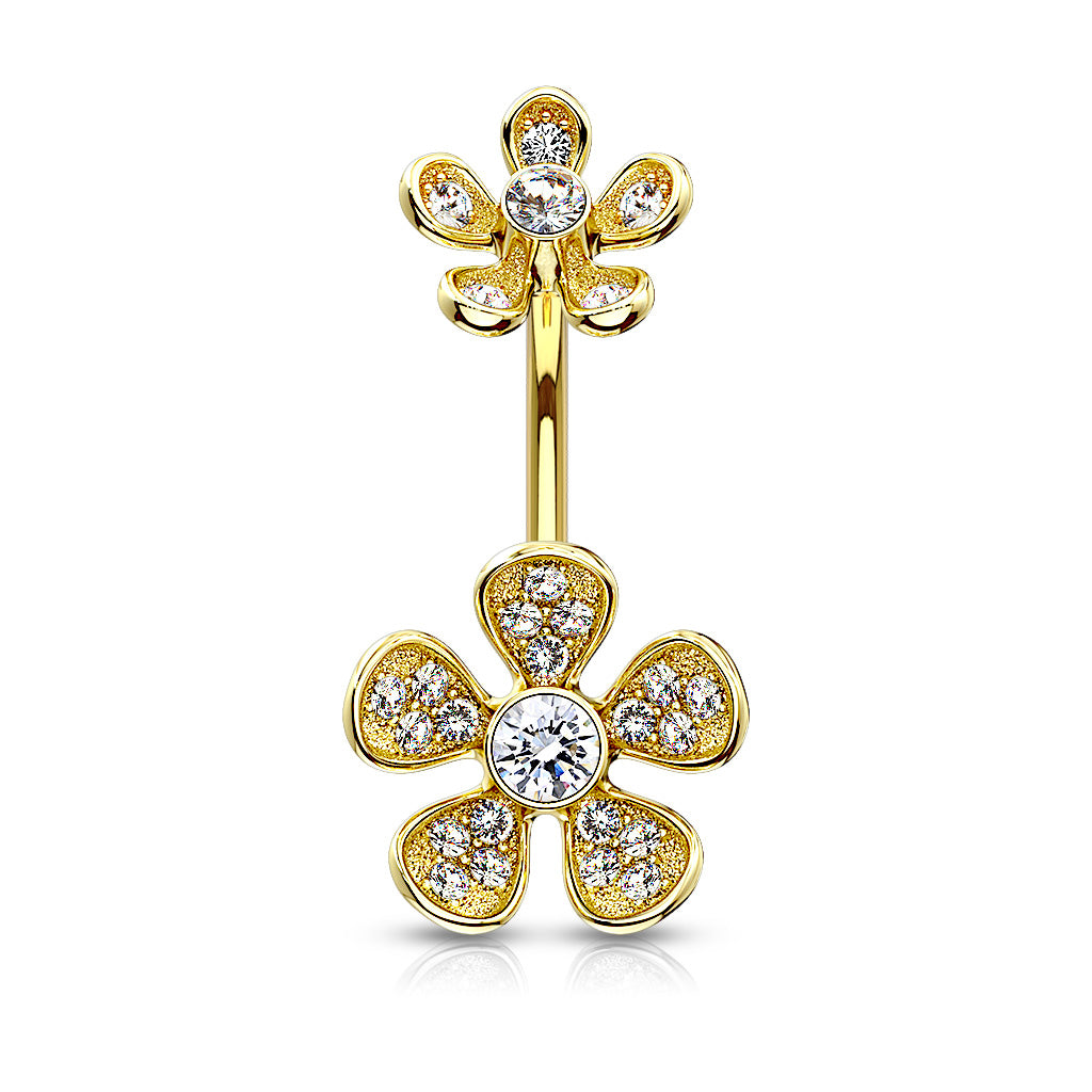CZ Paved Flower Navel Bar -P14