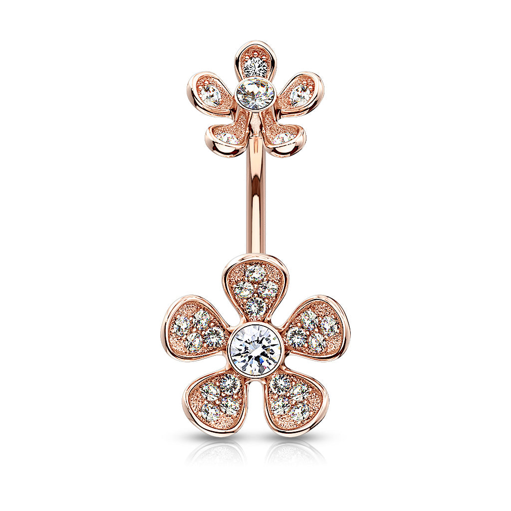 CZ Paved Flower Navel Bar -P14