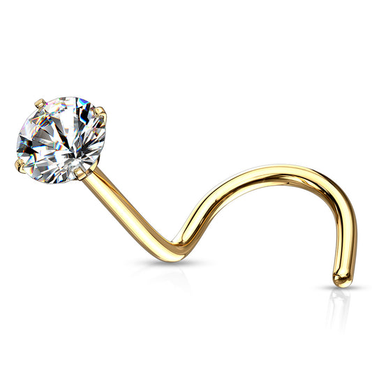Prong-Set Gold Round CZ Nose Screw- B17