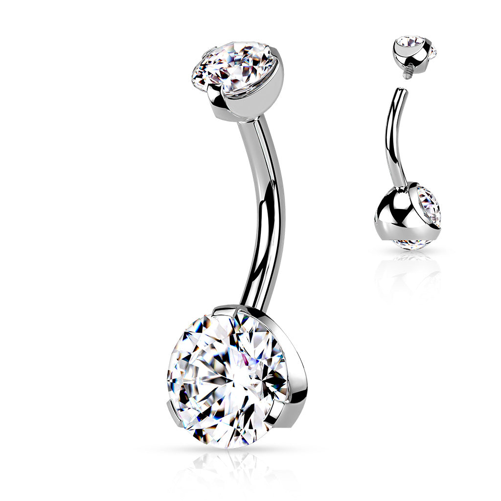 Double CZ Gem Belly Bar- Various Colors - P18