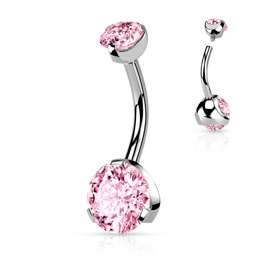 Double CZ Gem Belly Bar- Various Colors - P18