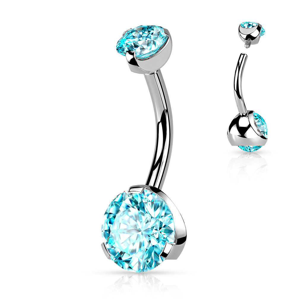Double CZ Gem Belly Bar- Various Colors - P18
