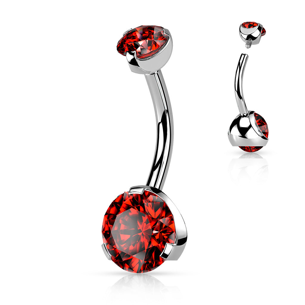 Double CZ Gem Belly Bar- Various Colors - P18