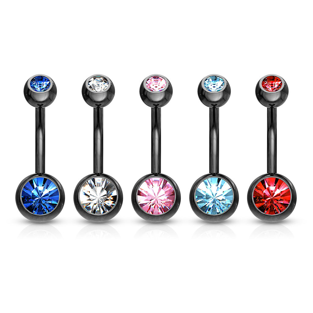 Black Double Jeweled Navel Bar - Standard - P8